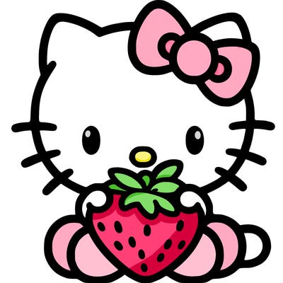 hellokitty eating a strawberry