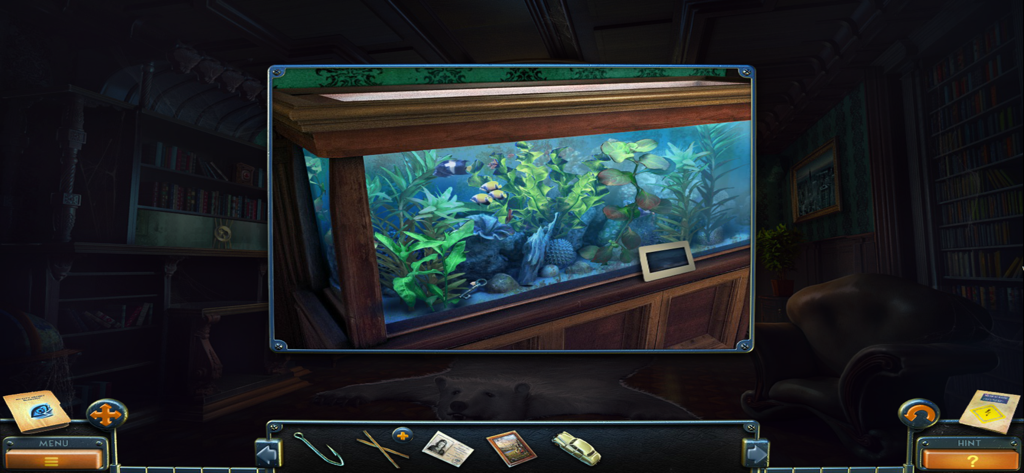 New York Mysteries 2 - A detailed aquarium with fish and a hidden key in a 1950s library setting