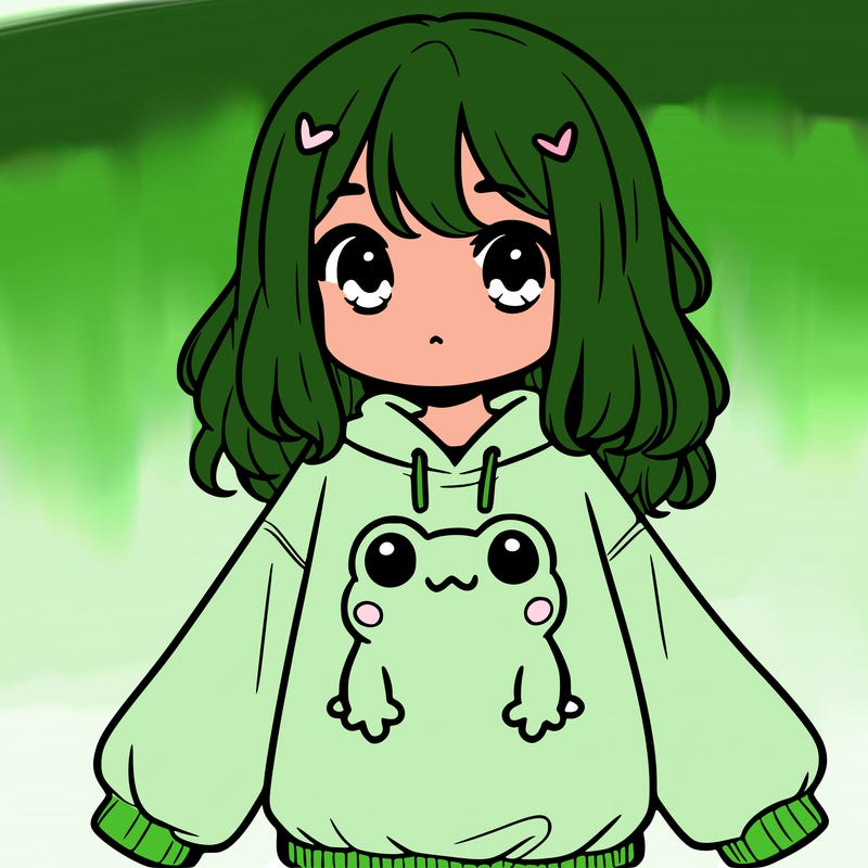 girl wearing frogging sweatshirt