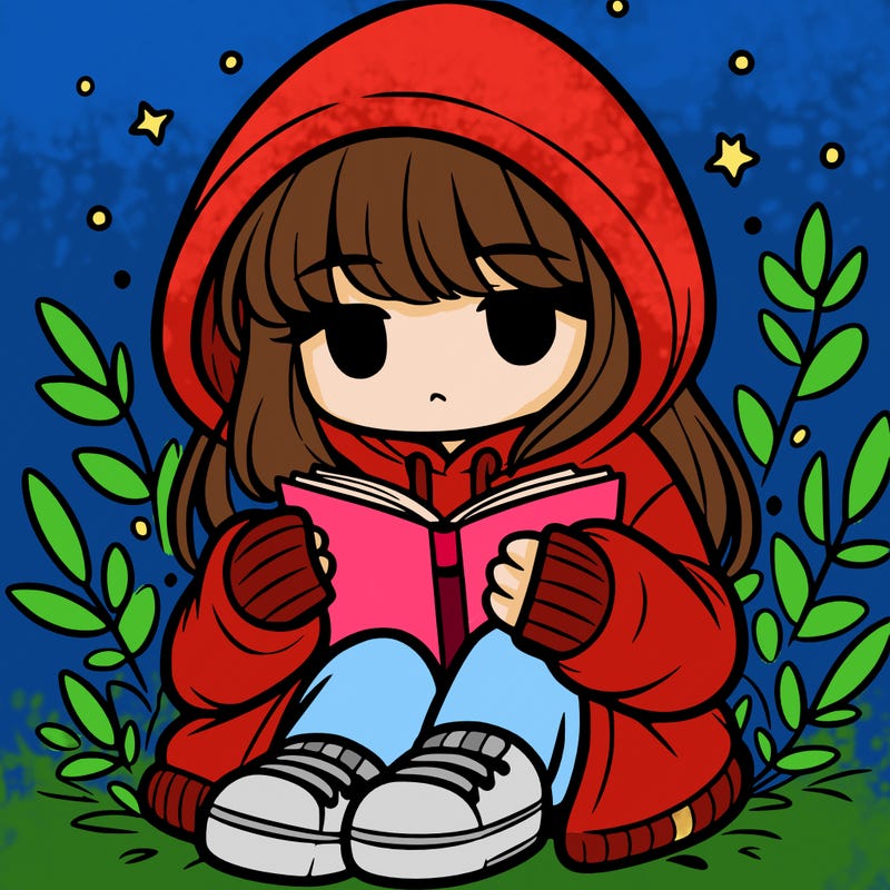 girl in oversized hoodie reading a book