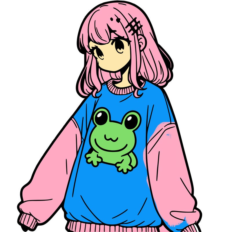 girl wearing frogging sweatshirt