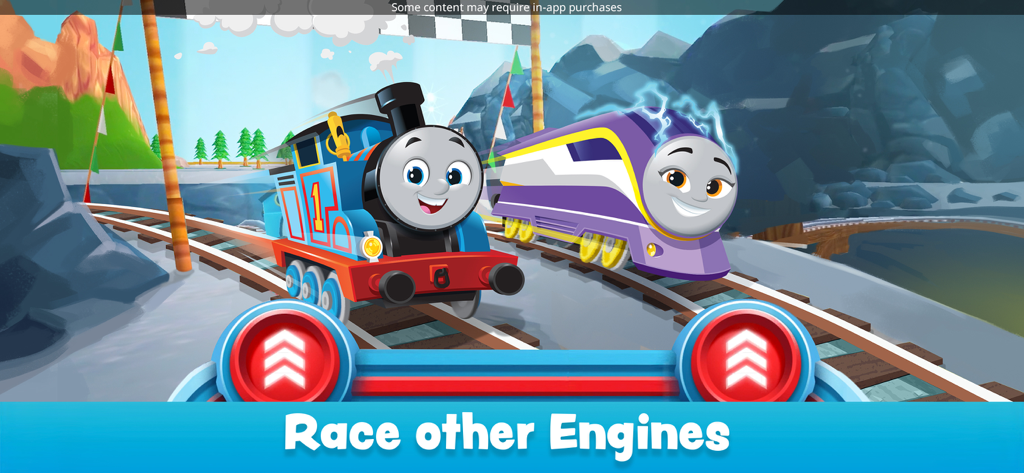 Thomas & Friends: Magic Tracks - 산악 배경의 평행 철도에서 서로 경주하는 꼬마 기관차 토마스와 카나