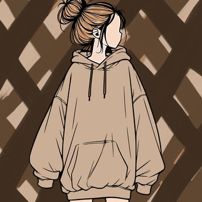 realistic girl with a oversized sweatshirt on and a bun