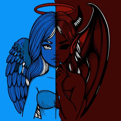 realistic angel half demon