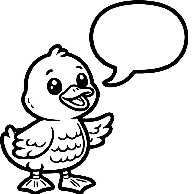 a duck with a word bubble