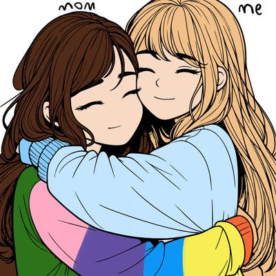 realistic two girls hugging