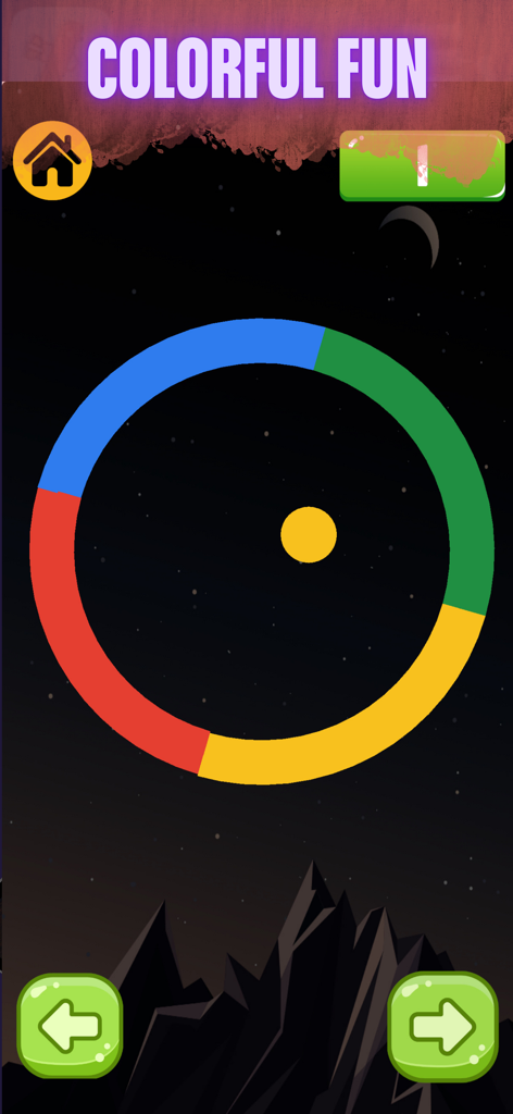 ThumbGames - 100 Arcade Games - Gameplay screen of an arcade mini game in the ThumbGames app featuring a colorful segmented circle.