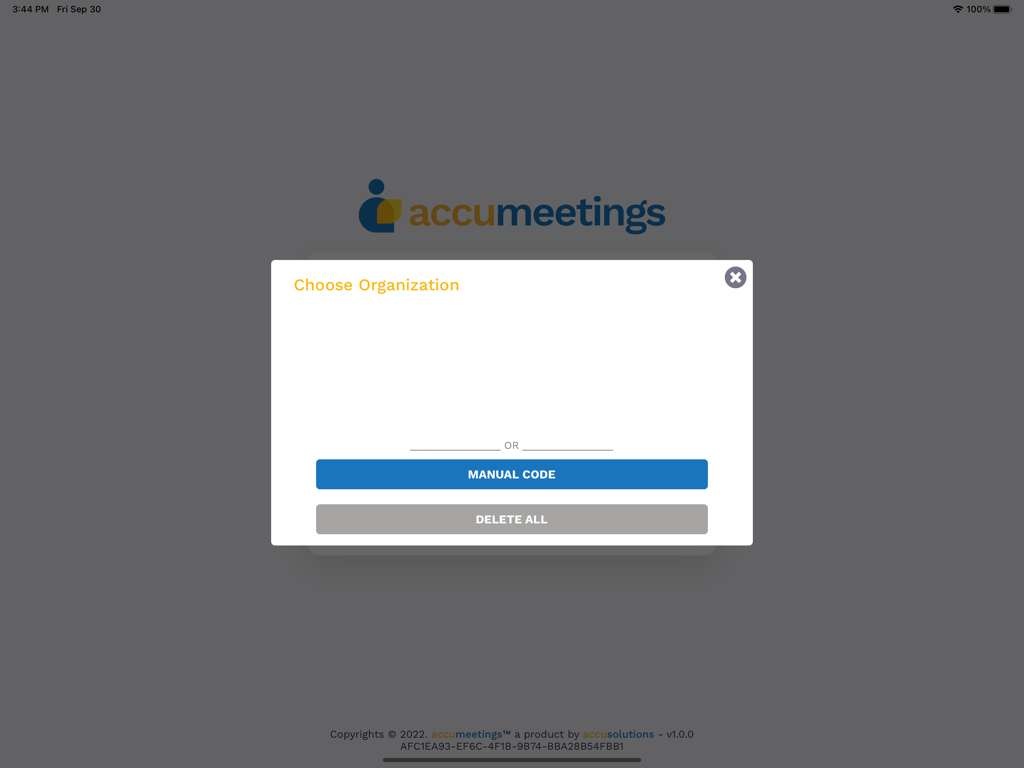 Accumeetings-Vorstandsportal-Organisationsauswahlbildschirm auf dem iPad