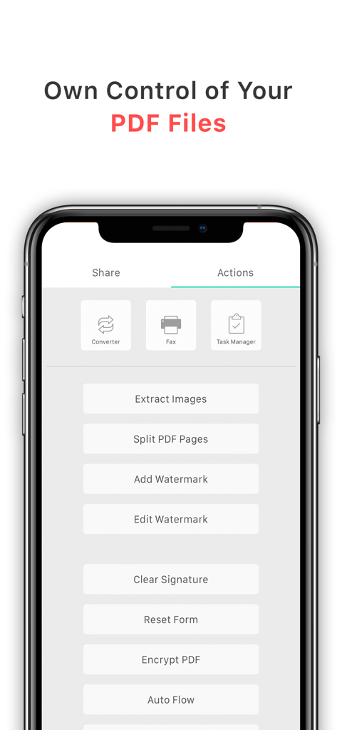 Markup Ultimate app interface showing advanced PDF editing and management actions.