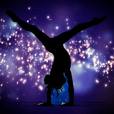 realistic gymnastic hand stand girl in four splits