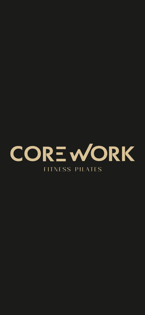 Logotipo de la aplicación de fitness y pilates Corework sobre un fondo oscuro