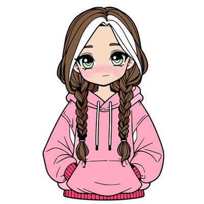 a realistic girl with a oversized hoodie and she has braids