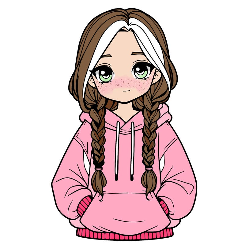 a realistic girl with a oversized hoodie and she has braids