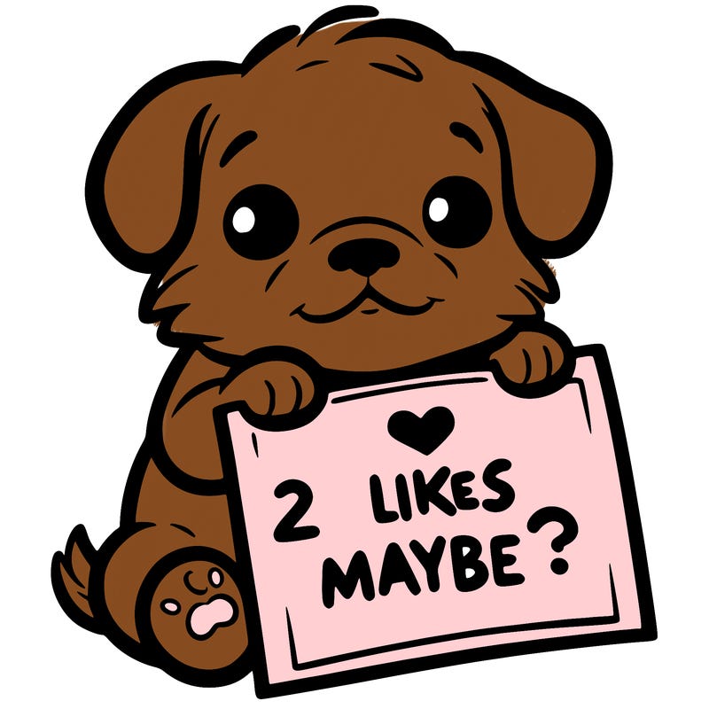 a puppy holding a sign that says 2 likes maybe?