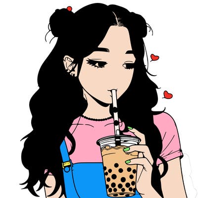 aesthetic realistic girl with boba