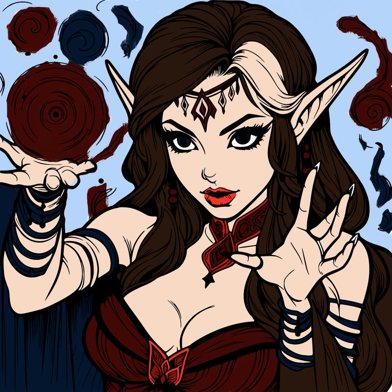 realistic scary beautiful elf sorceress casting spell