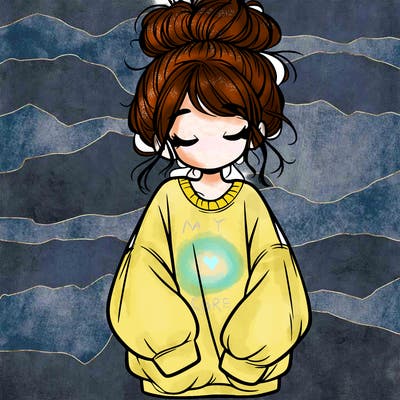 girl with baggy sweatshirt and messy bun