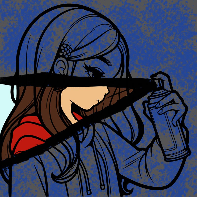 a realistic girl spray painting