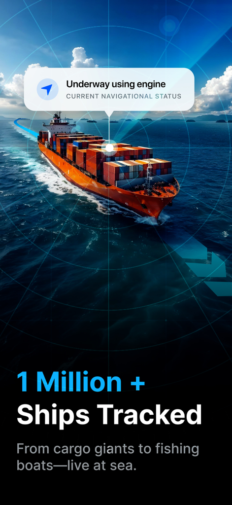 Suivi de cargo en direct avec statut de navigation sur l'application MarineRadar vessel finder.