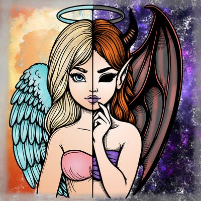 realistic angel half demon