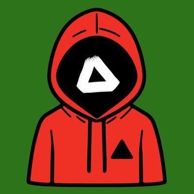 a person with non face waering a hoodie with a small triangle symbol