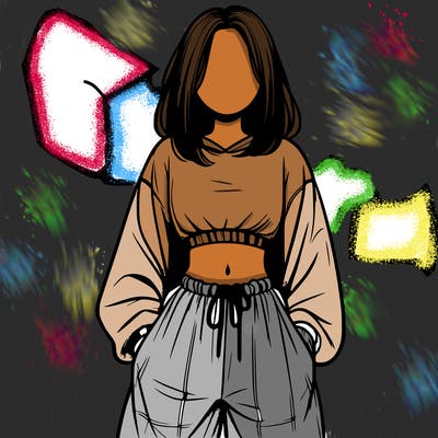 realistic girl faceless with baggy pants and a crop top