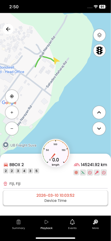 Shazcom Fiji - Mapa de seguimiento GPS de flotas en tiempo real en la aplicación móvil Shazcom Fiji