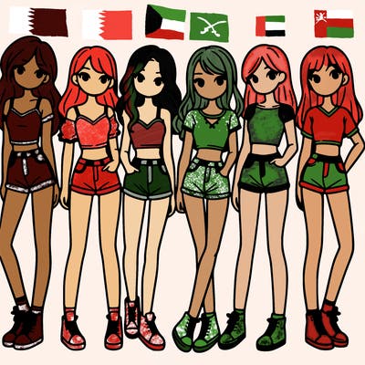 a group of girls wearing crop tops and shorts