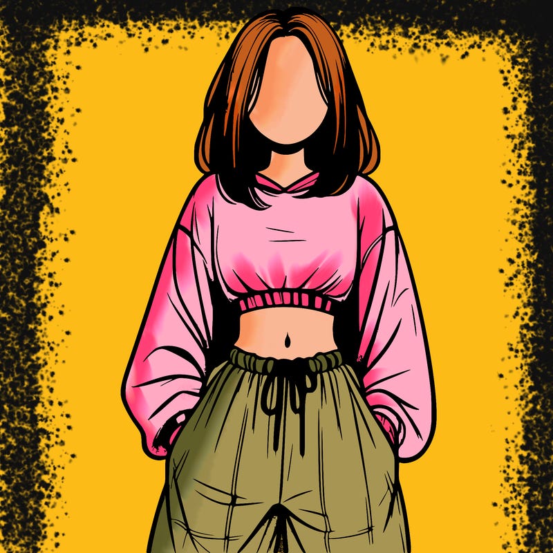 realistic girl faceless with baggy pants and a crop top