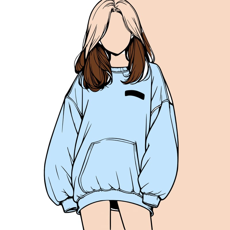 realistic girl in oversized sweatshirt