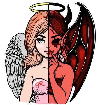 realistic angel half demon