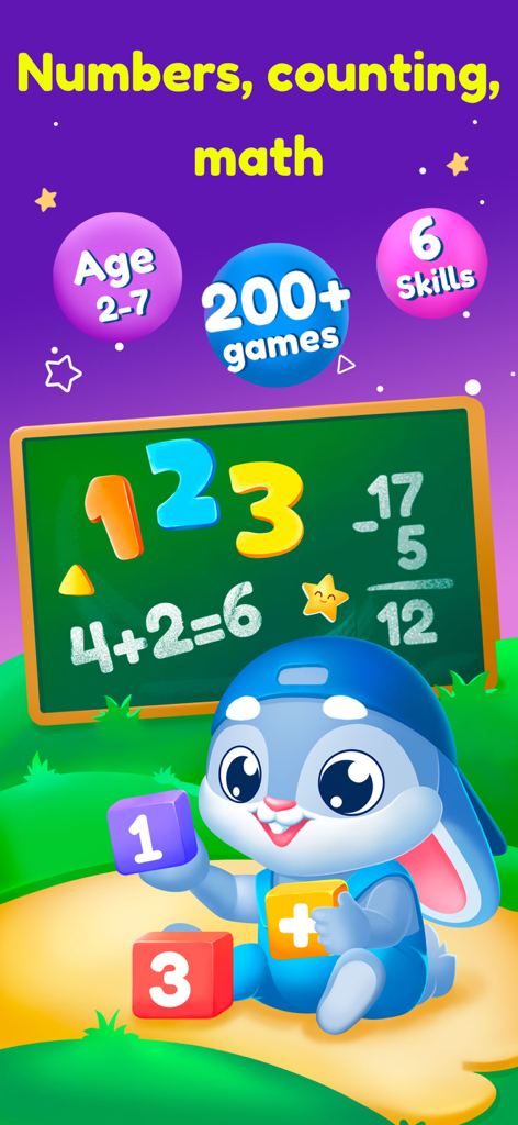 Learn Numbers: Math Kids Games - Educational math games for children featuring numbers counting and arithmetic with a cartoon bunny character