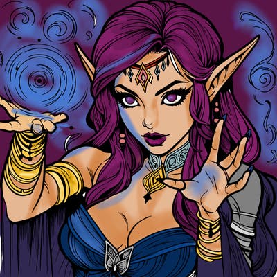 realistic scary beautiful elf sorceress casting spell