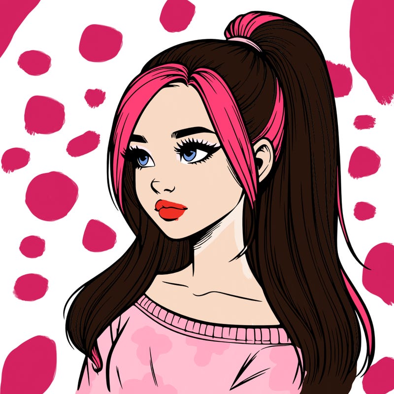 realistic girl with a high ponytail