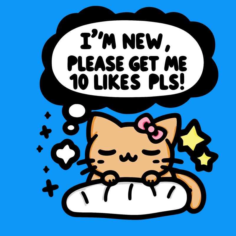 kitty taking a nap dream talking and saying "i'm new, please get me at least 10 likes pls!!"