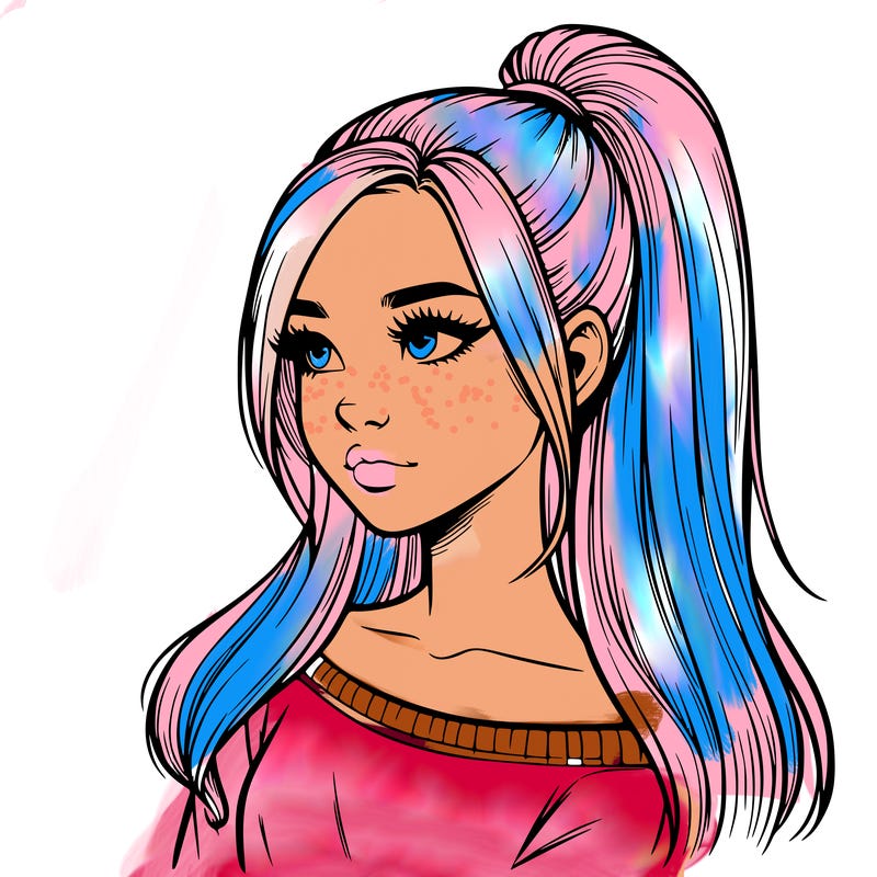 realistic girl with a high ponytail