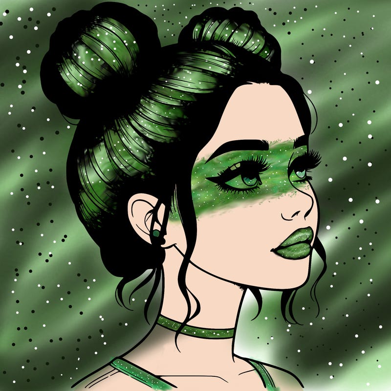 realistic girl with buns on the top of her head