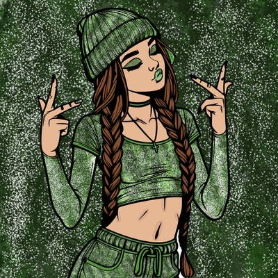 realistic teenage girl with braids and a beanie and crop top doing 🫶🏼