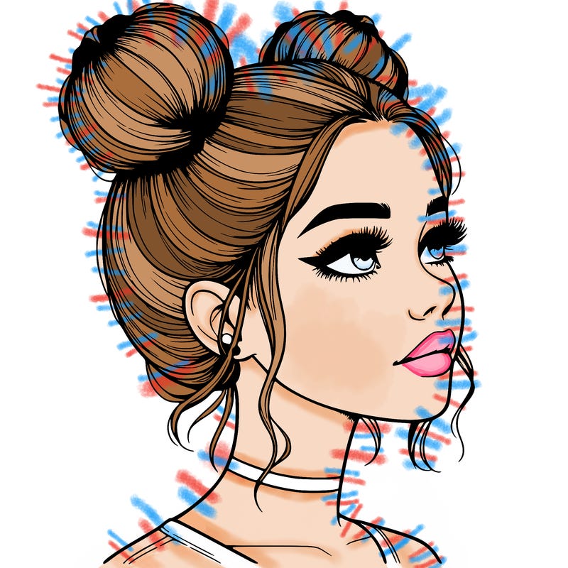 realistic girl with buns on the top of her head