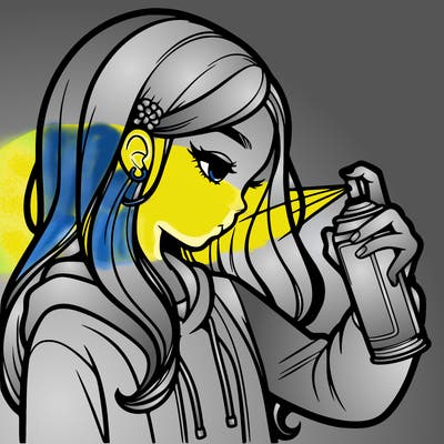 a realistic girl spray painting
