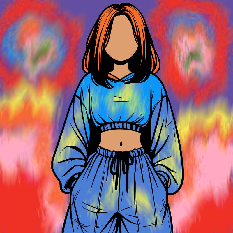 realistic girl faceless with baggy pants and a crop top