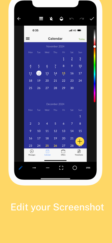 ScreenPDFアプリインターフェース、PDFに変換する前にスクリーンショットを編集および注釈するためのツールを表示