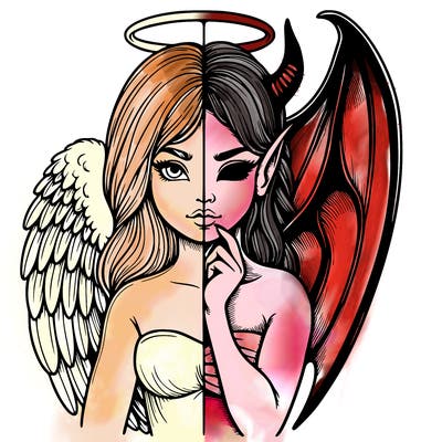 realistic angel half demon