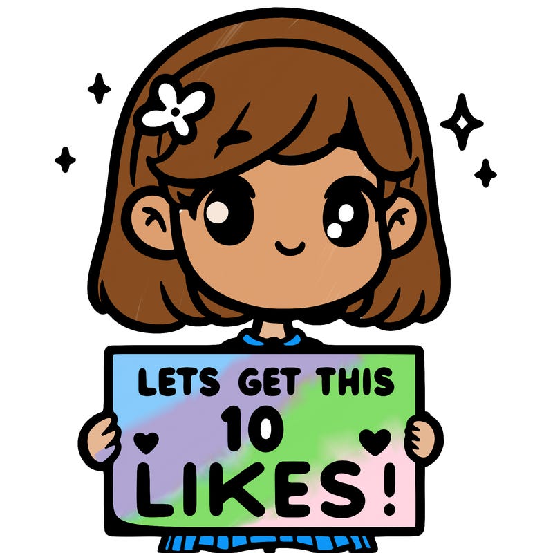 a girl holding a sign that says"lets get this to 10 likes!"