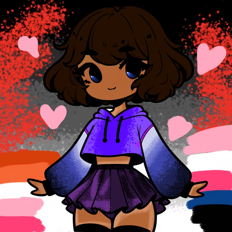 cute femboy with short, fluffy hair that softly frames their face, wearing a cropped hoodie, paired with a flouncy short skirt, and thigh-high stockings