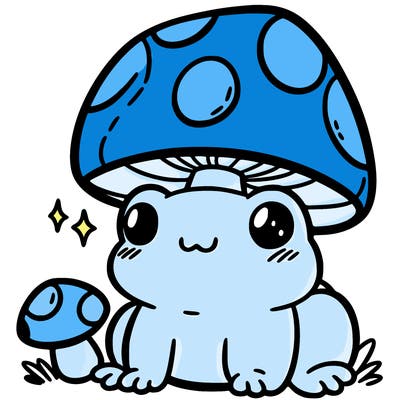 a cute frog with a mushroom hat