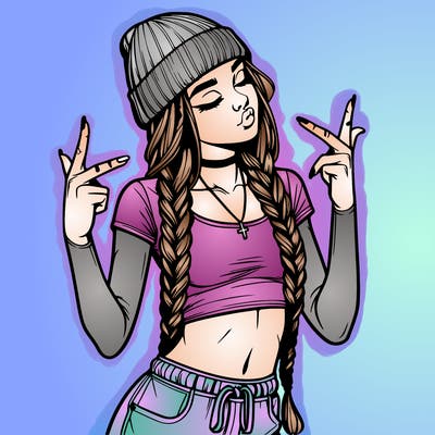 realistic teenage girl with braids and a beanie and crop top doing 🫶🏼