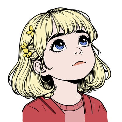 realistic girl looking up