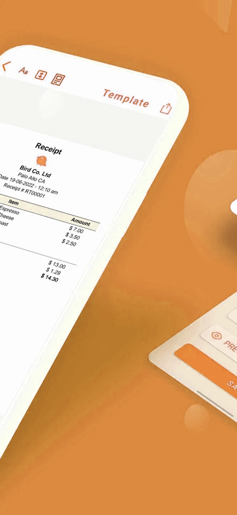 Receipt Maker:Sign Send, Print - Professional digital receipt template shown on a mobile device for small business transactions