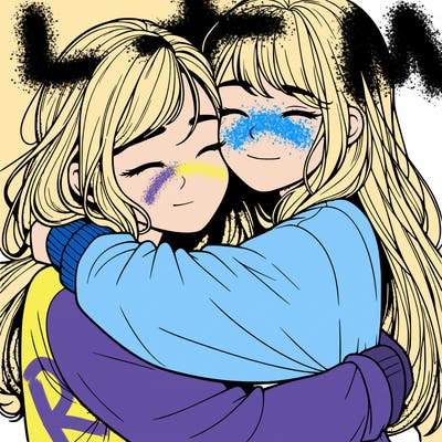 realistic two girls hugging